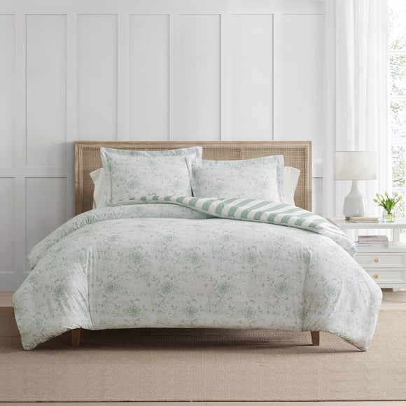 Martha Stewart Everyday 3 Piece Valley Floral Printed Cotton Comforter Set, Green, King