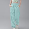 thumbnail image 3 of Girls Linen Pants Pants for Gymnastics Girls Medium And Large Children Casual Girls Solid Color Drawstring Sweatpants, 3 of 6