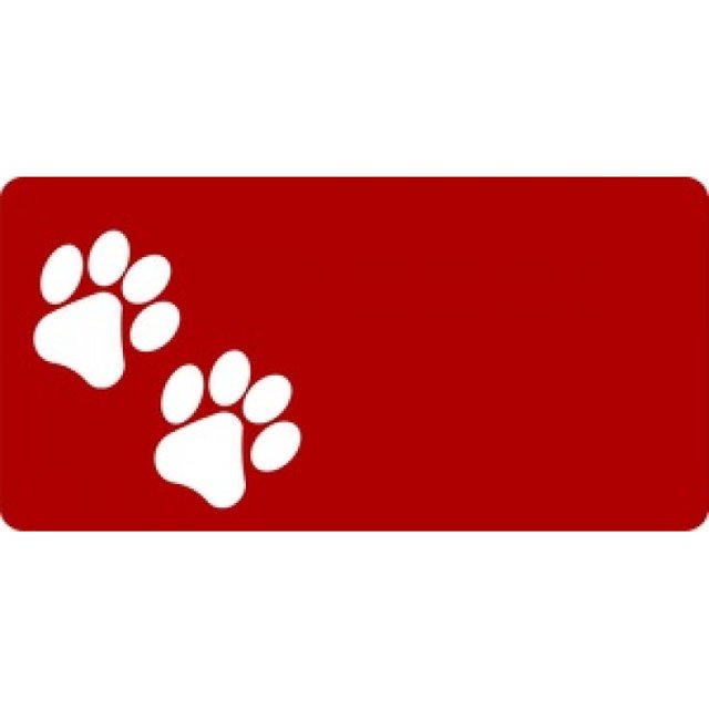 White Paw Prints Offset On Red License Plates Free Personalization on this plate
