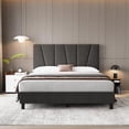 thumbnail image 3 of Bed Frame with Headboard Adjustable, Modern Linen Upholstered Twin Platform Bed Frame with Wooden Slat Support, No Box Spring Needed, 3 of 9