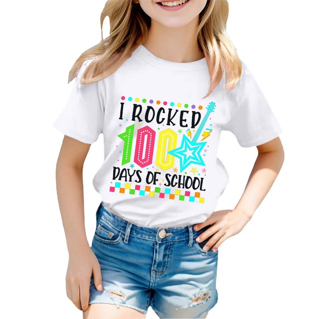 TZEWGL T-Shirts pour Fille Imprimé Col Rond Manches Courtes Vêtements pour Nouveau-Nés Taille 3-4T