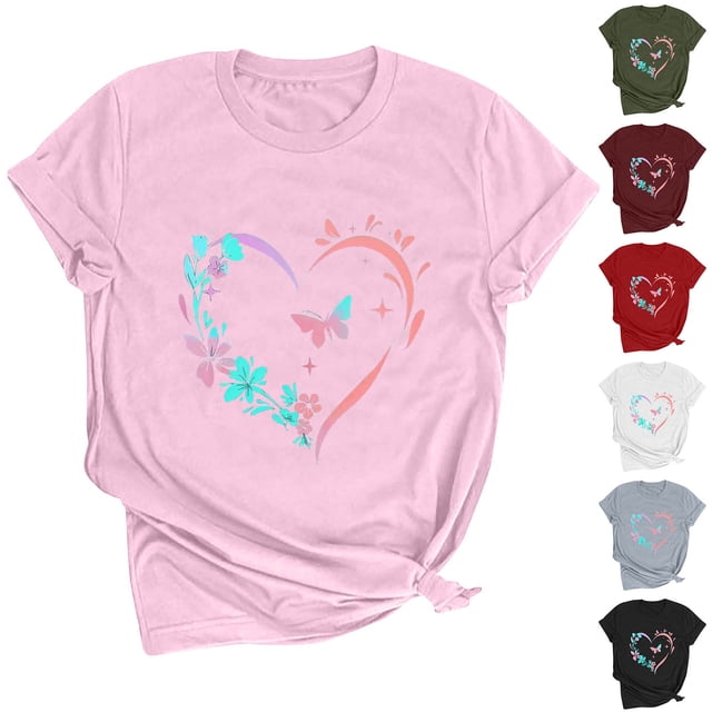 QIPOPIQ Women's Graphic Letter Print T Shirt Short Sleeve Tee Top Clearance