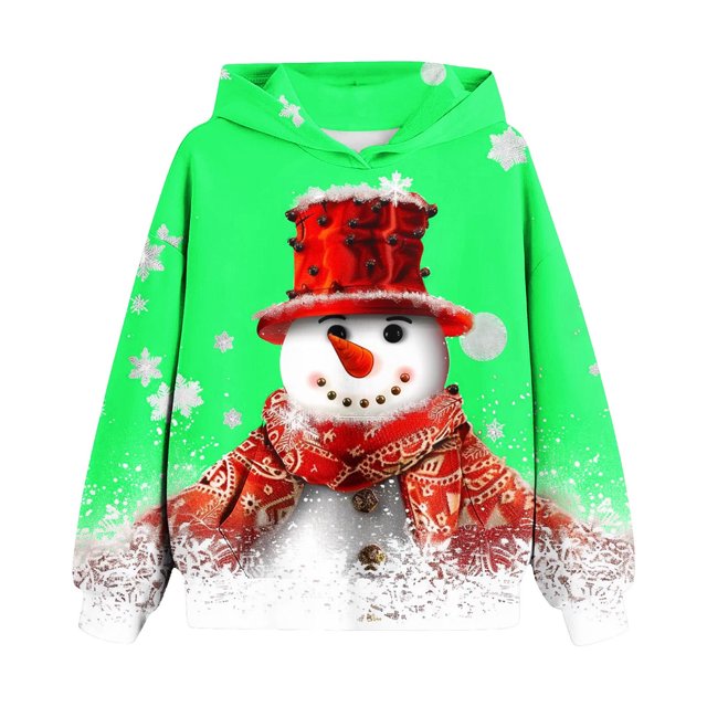 Chandail à Capuchon pour Garçons pour Enfants Chandail de Noël Chemise pour Enfants à Manches Longues T-shirt à Motif Imprimé Col Rond Haut Court Garçons et Filles Âgés Chandail à Capuchon Vert 5 Ans