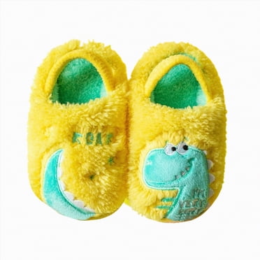 Zanarzt Pantoufles pour Tout-Petits Garçons Filles Enfants Bébé Pantoufles en Peluche Chaussures d'Intérieur en Coton pour Garçons pour l'Automne et l'Hiver avec Talon Couvert Jaune, 2,5-3 Ans