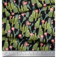 thumbnail image 2 of Soimoi Black Japan Crepe Satin Fabric Flower & Cactus Tree Decor Fabric Printed BTY 42 Inch Wide, 2 of 3