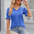 thumbnail image 4 of FAIWAD Womens Casual Tops V Neck Drawstring Shirts Puff Short Sleeve Blouses Loose Work Tunic Tops, 4 of 8