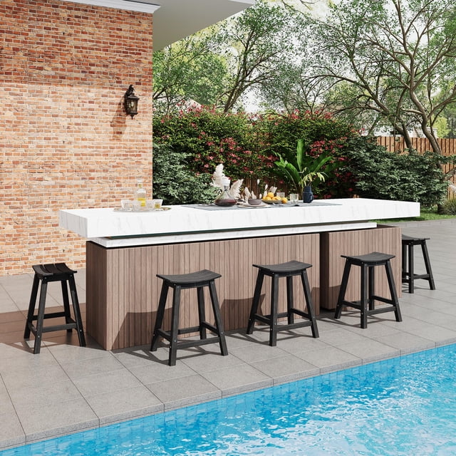 Tabouret de Bar – Chaise de Patio d'Extérieur en HDPE Résistante aux Intempéries, Hauteur Comptoir – Résine Robuste, Repose-Pieds Ergonomique – pour Terrasse, Balcon et Cuisine – Noir, Lot de 1