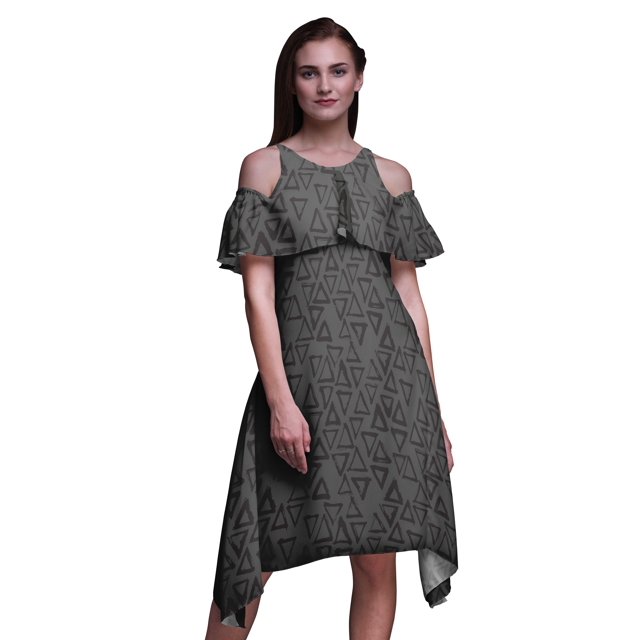Bimba Grey Geometric Printed Womens Cold Shoulder Tunic Party Round Neck Shift Dress - Large