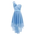 thumbnail image 3 of RUNQHUI Robe à une Épaule pour Enfants Filles en Chiffon Demoiselle d'Honneur Robe Haute Basse Robe de Soirée Formelle Bleu Clair 6, 3 of 7