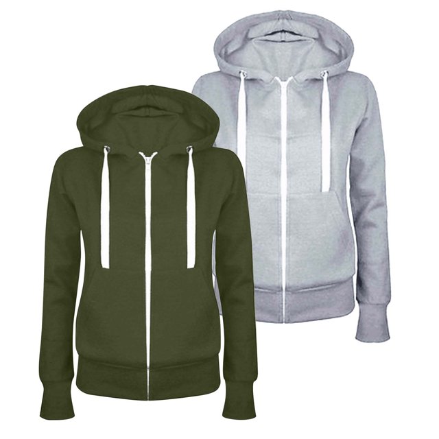 LMKIHUSA Womens Oversized Fleece Two Pack Jacket Long Sleeve Solid Color Coats Full Zip Hoodies Fall Sweatshirts Open Front Drawstring Jackets with Pockets 2025 Army Green,S