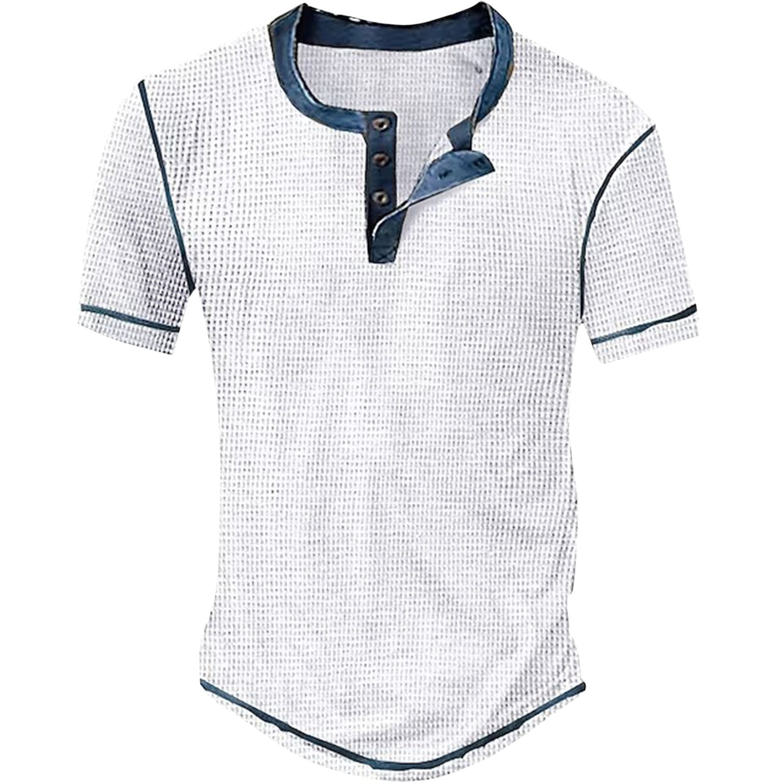 BOBOGOJP T-shirt à Encolure pour Homme, Mode, Décontracté, à Rayures, Col Ras du Cou, Manches Courtes, T-shirt de Base, Chandail à Enfiler, T-shirt à Rayures (Blanc,G)