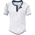 thumbnail image 1 of BOBOGOJP T-shirt à Encolure pour Homme, Mode, Décontracté, à Rayures, Col Ras du Cou, Manches Courtes, T-shirt de Base, Chandail à Enfiler, T-shirt à Rayures (Blanc,G), 1 of 2