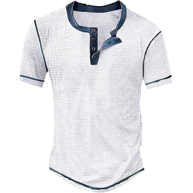 BOBOGOJP T-shirt à Encolure pour Homme, Mode, Décontracté, à Rayures, Col Ras du Cou, Manches Courtes, T-shirt de Base, Chandail à Enfiler, T-shirt à Rayures (Blanc,G)