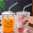 thumbnail image 2 of EIMELI Tasse en Verre avec Paille et Couvercle Tasse en Verre Résistante à la Chaleur Transparente Jolie Motif de Fraises Tasse en Verre, 2 of 6