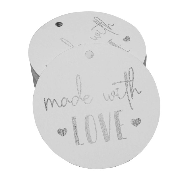 Inkdotpot Real Silver Foil Made With Love Text Tag Favor Hang Paper Tag 100 Piece