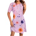 thumbnail image 2 of Ovzne Robes Grande Taille pour Femmes aux Formes Robe de Plage Mode pour Femmes Robe à Col Rond à Manches Courtes Imprimée Robe Chandail Robe Maxi Grande Taille à Manches Courtes Liquidation, 2 of 5