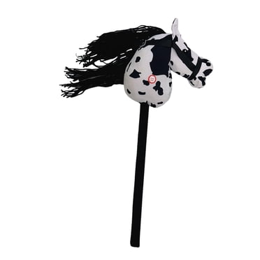 Bunblic Jouets Bâton Cheval Tête d'Animal Accessoires Jouet Cheval sur Bâton Robuste avec Poteau Cheval de Passe-Temps Jouet pour Enfants 3 Ans+ Cadeau Noir et Blanc