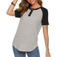 thumbnail image 4 of Timegard Women Tops Notched V Neck Button Short Sleeve Color Block Loose Comfy Summer Casual Shirts Tops, 4 of 8