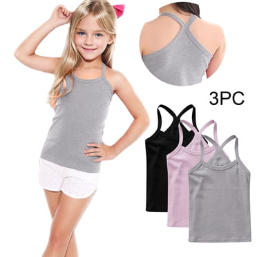 Miqool Lot de 3 Débardeurs à Bretelles Spaghetti pour Filles, Dos Nageur, Sport Athlétique, Camisoles de Base