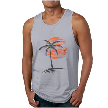 nerohusy Débardeurs de Plage pour Hommes 2025 Été Ample Imprimé Hawaïen Graphique Sans Manches Débardeur Chandail de Musculation pour Entraînement Gym Jogging Gris, TG