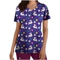 thumbnail image 1 of LSLJS Blouse d'Infirmière de Pâques pour Femmes, Imprimé Œuf et Lapin, Uniforme de Travail à Manches Courtes, Col en V, avec Poches, 1 of 4