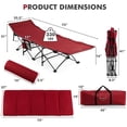 thumbnail image 4 of Costway Lit de Camp de Voyage Pliant et Rétractable avec Matelas Amovible et Sac de Transport Rouge, 4 of 10