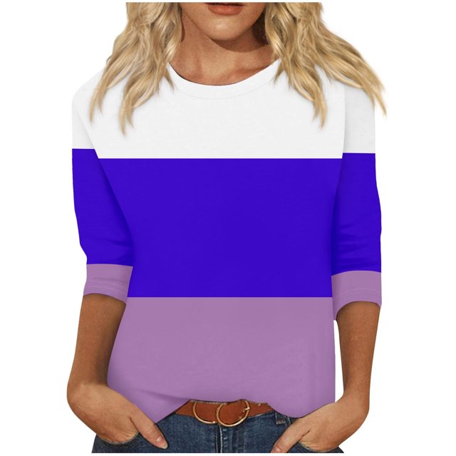 Birdeem Blouse pour Femmes Mode Blouses Amples à Blocs de Couleur Imprimé T-Shirt à Manches 3/4 Col Rond