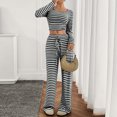 thumbnail image 4 of NJDVHB Économies d'Automne Hiver! Ensemble de Détente pour Femmes, Tenues de Nuit pour Dames, Blouse à Rayures Décontractée Col Rond Manches Longues Mode Short Pyjama, Noir, P, 4 of 5