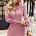 thumbnail image 2 of Hip Package Dress, Sweater Dress Button Closure Breathable Turn Down Collar Polypropylene Stretchy  For Clubs Pink S, 2 of 8