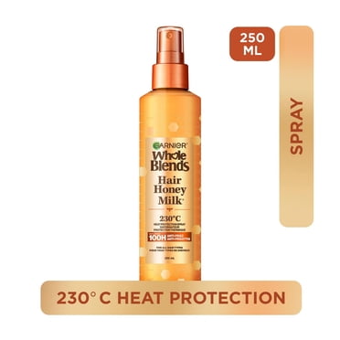 Garnier Whole Blends Vaporisateur Protecteur Thermique pour Cheveux Abîmés, Sans Sulfates, Prévient la Casse, Vaporisateur Lait au Miel pour Cheveux