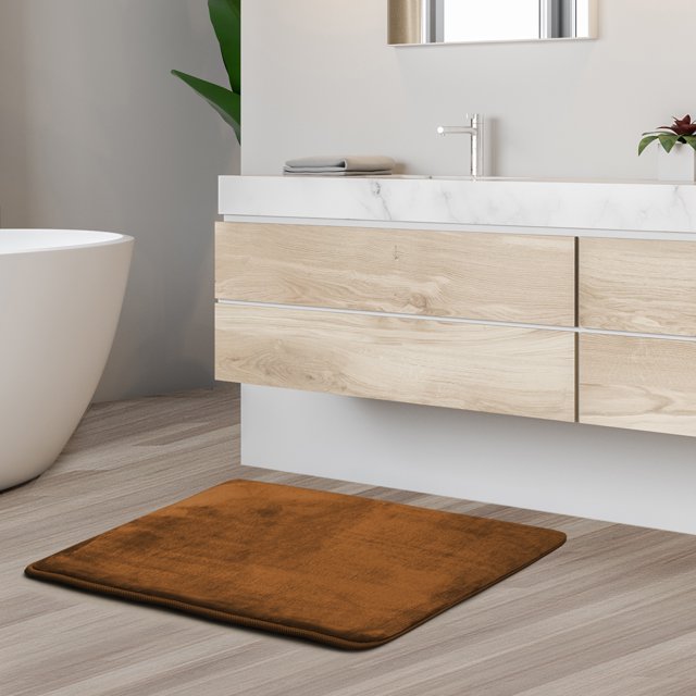 1 Small Clara Clark Bath Mat Bathroom Rug - Absorbent Memory Foam Bath Rugs - Non-Slip, Thick, Cozy Velvet Feel Microfiber Bathrug, Plush Shower, Toilet- Floor Bathmats Carpet - Brown - 17"x24"