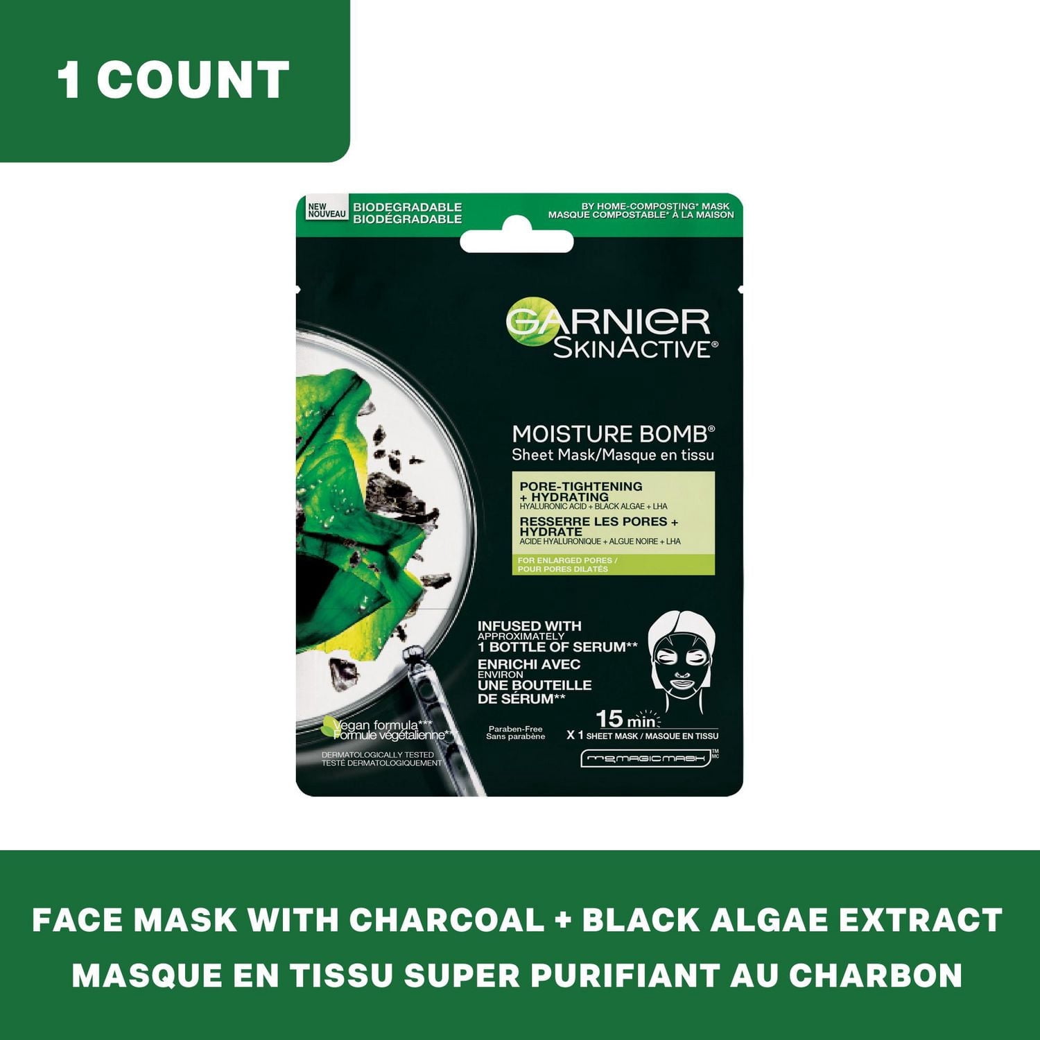 Garnier Super Purifying Charcoal Sheet Mask with Algae Extract, 32 GR