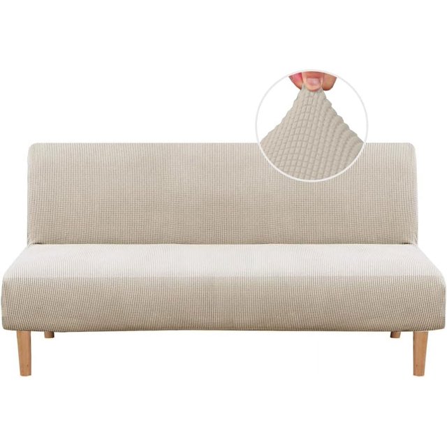 Armless Futon Cover Stretch Sofa Bed Slipcover Protector Elastic Feature Rich Textured High Spandex Small Checks Jacquard Fabric Futon Cover, Machine Washable