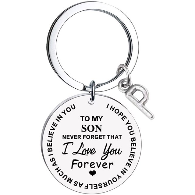 Heliisoer To My Son Message Keychain Stainless Steel Initial Last Name 26 Letter Family Inspirational Keychain Gift
