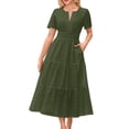 thumbnail image 2 of Ovzne Robes pour Femmes Robe Femme Robe Décontractée Imprimée Plissée Taille Élastique Sans Manches à Col en V Robe Grande Taille Robe à Manches Courtes Liquidation, 2 of 5