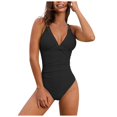 thumbnail image 1 of Huesdet Women's One Piece Swimsuits Button Adjustable Strap Bathing Suit Color Block Retro Swimwear[Black,S], 1 of 9