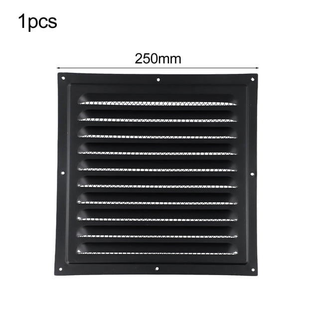 LEFU for Stainless Steel Louver Vent Grille Cover with Insect Screen for Ceiling and Side Wall, Square HVAC Ventilation Outlet, Easy Installation, 25 x 25 cm, Black