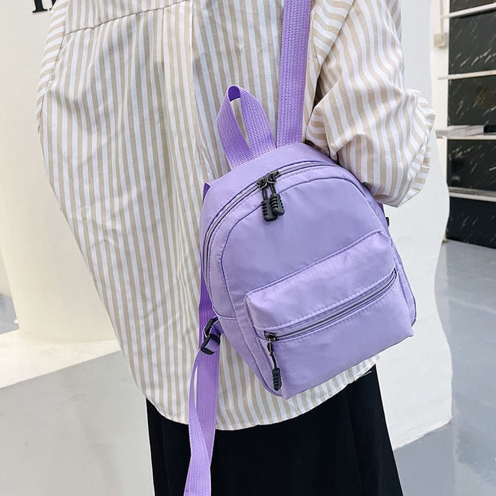 Mini Women's Backpack, Nylon Small School Bag, Casual Daypack purple