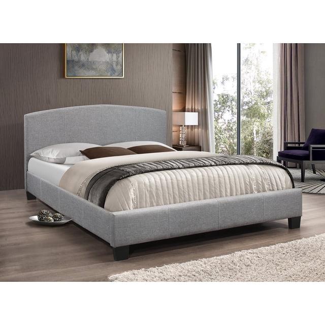 Lit en Tissu Gris avec Tête de Lit Incurvée - Simple