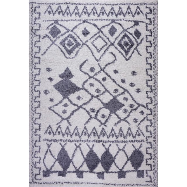 Ladole Rugs Grant Shaggy Asilah Abstract Modern Abstract Turkish Indoor Small Runner Rug in Dark Gray White 2'7" x 4'11"