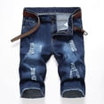 thumbnail image 2 of Mens Shorts with Zipper Pockets Zipper Elastic Slim Casual Shorts Play Wrap Ripped Mens Mid-Length Pants, 2 of 4