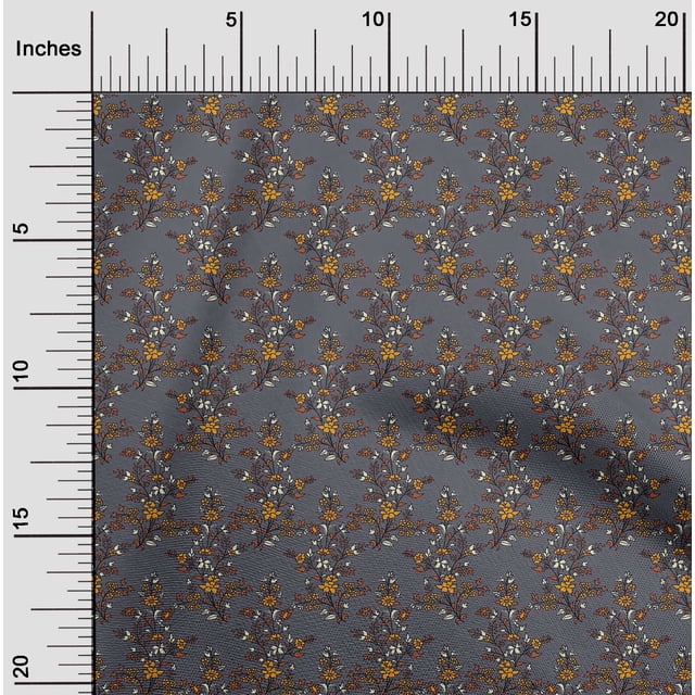 oneOone Cotton Cambric Fabric Leaves & Floral Block Print Sewing Fabric BTY 56 Inch Wide