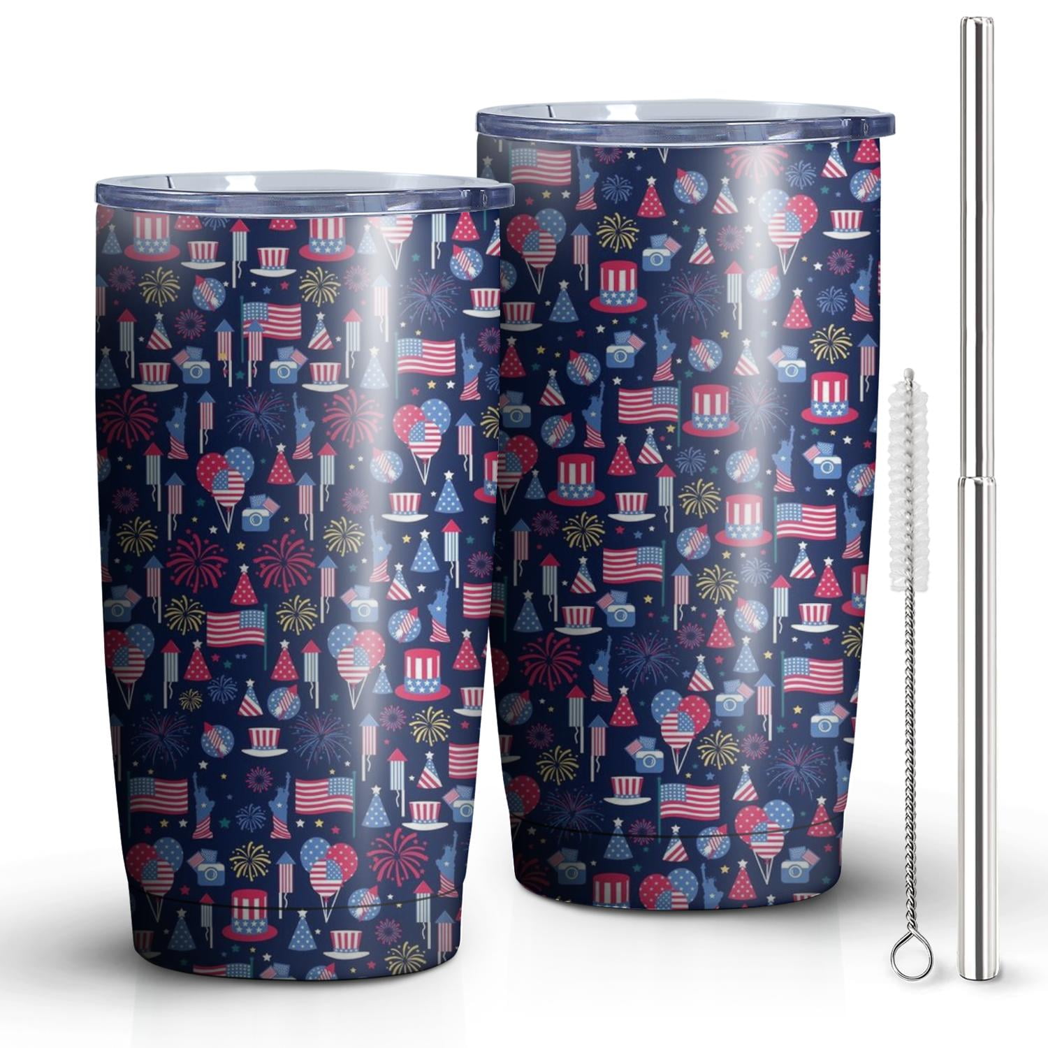 Gobelet Isolé 20oz, Gobelet de Voyage avec Couvercle, Porte-Gobelet Tasse de Voyage Amicale, Contenant Isotherme en Acier Inoxydable, Gobelet 20 Oz, Tasse à Café Réutilisable Isolée avec Couvercle (Jour de l'Indépendance)