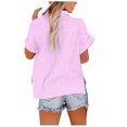 thumbnail image 3 of Timegard Womens Tops Plus Size Cotton Linen Short Sleeve Lapel V-Neck Button down Side Split Casual Tops, 3 of 5