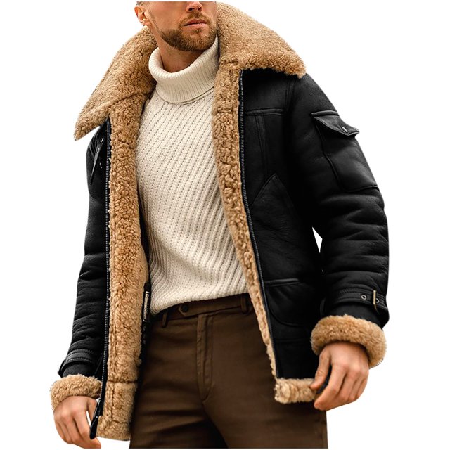 Veste d'Hiver pour Hommes Décontractée Unie à Col Rabattu, d'Hiver, Épaissie, Fraîche, à Fermeture Éclair, Patchwork, Manteaux