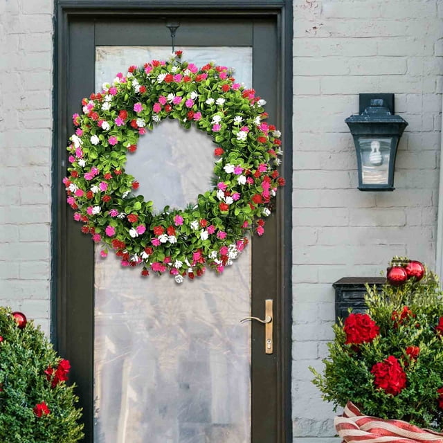 Spring Wreaths for Front Door, Summer Wreaths for Front Door, Plastic Colorful Wreath Spring and Summer Colorful Leaf Wreath Spring and Summer Decoration Gate Pendant, Spring Wreath for Front Door
