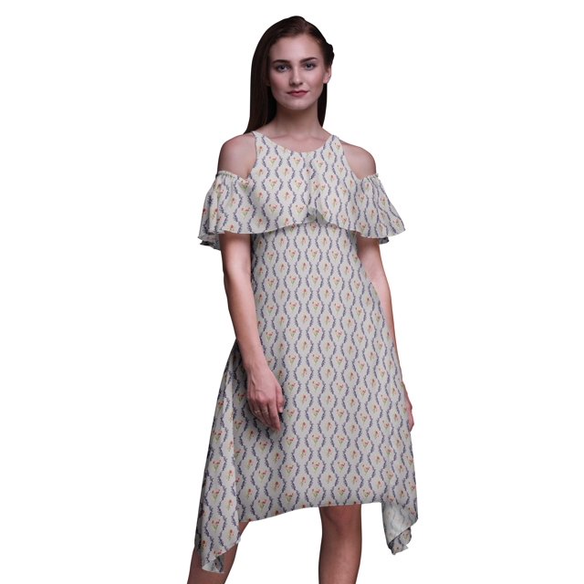 Bimba Grey Damask Printed Womens Cold Shoulder Tunic Party Round Neck Shift Dress - XX-Large