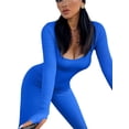 thumbnail image 2 of Fortune Women Bodysuits Ribbed Knit Bodycon Jumpsuits Long Sleeve One Piece Romper, 2 of 9