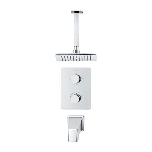 Square 3-functions thermostatic valve, shower head, bath spout or simultaneously, chrome finish