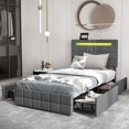 thumbnail image 4 of Gymax Twin Upholstered Platform Bed with LED Headboard Charging Station Storage Drawer, 4 of 10